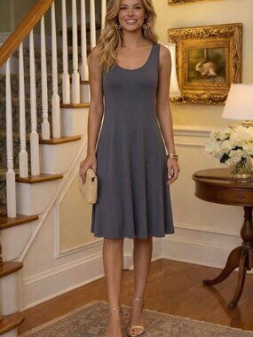 EUC Eileen Fisher Graphite Gray Scoop Neck Stretch Jersey Tank Dress Size XS